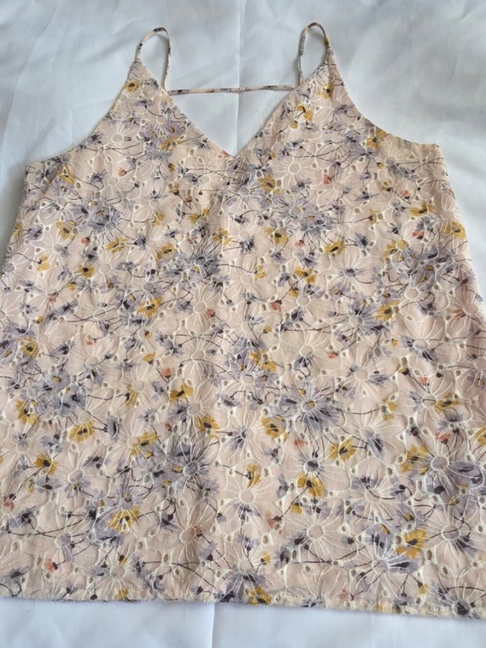 Loft Floral Embroidered Spaghetti Strap Tank Size Small